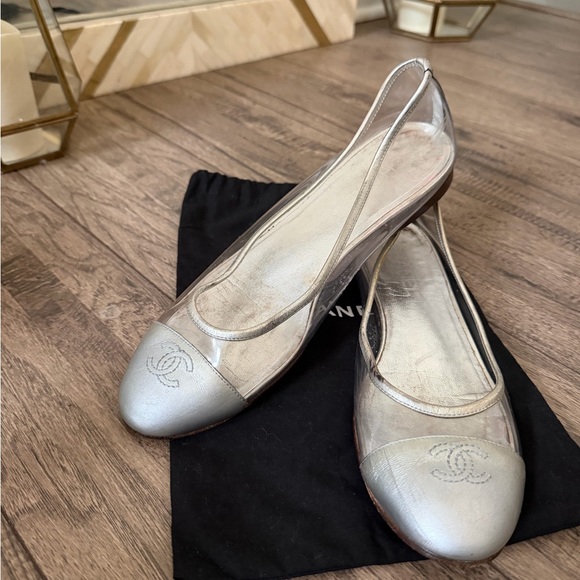 CHANEL Shoes - Chanel Silver and Clear PVC Women's Ballet Flats Size 39